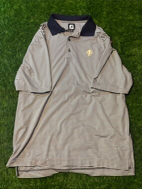 FootJoy PW Navy and White Striped Polo with Contrast Collar XL